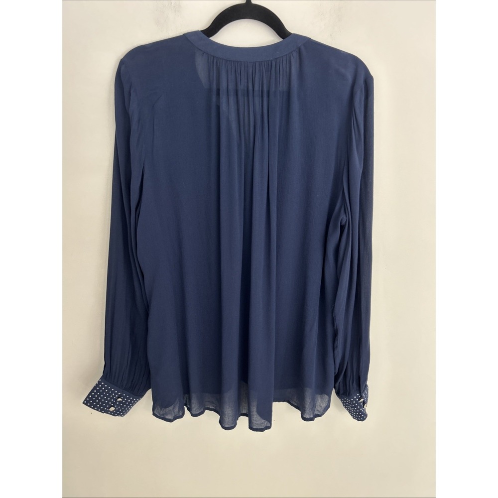 Jennifer Lopez Women's XL NWT Navy Studded Chiffon Long Sleeve Blouse 100% Rayon - Picture 10 of 11